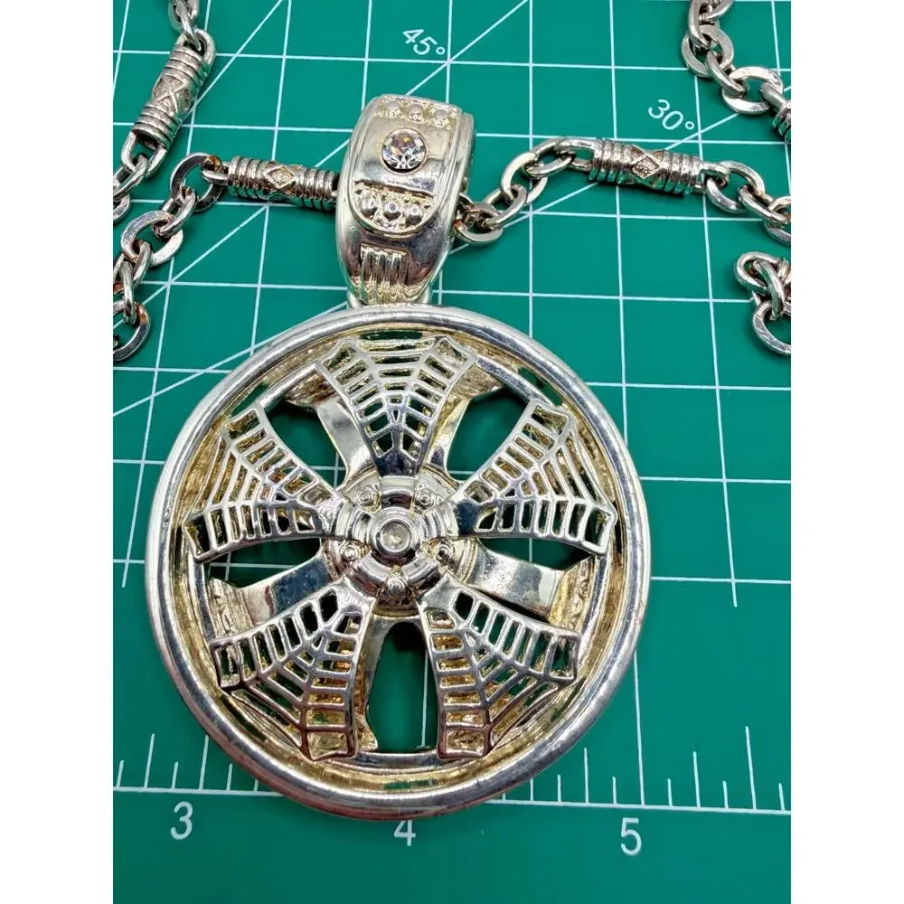 Y2K Spinner Wheels Pendant and Necklace (Costume Jewelry)